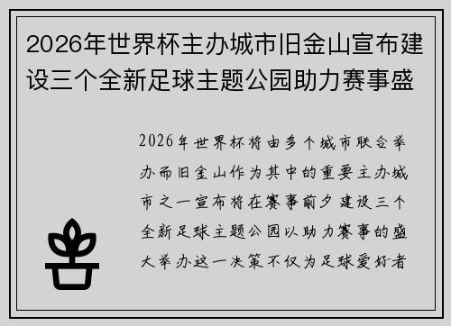 2026年世界杯主办城市旧金山宣布建设三个全新足球主题公园助力赛事盛宴